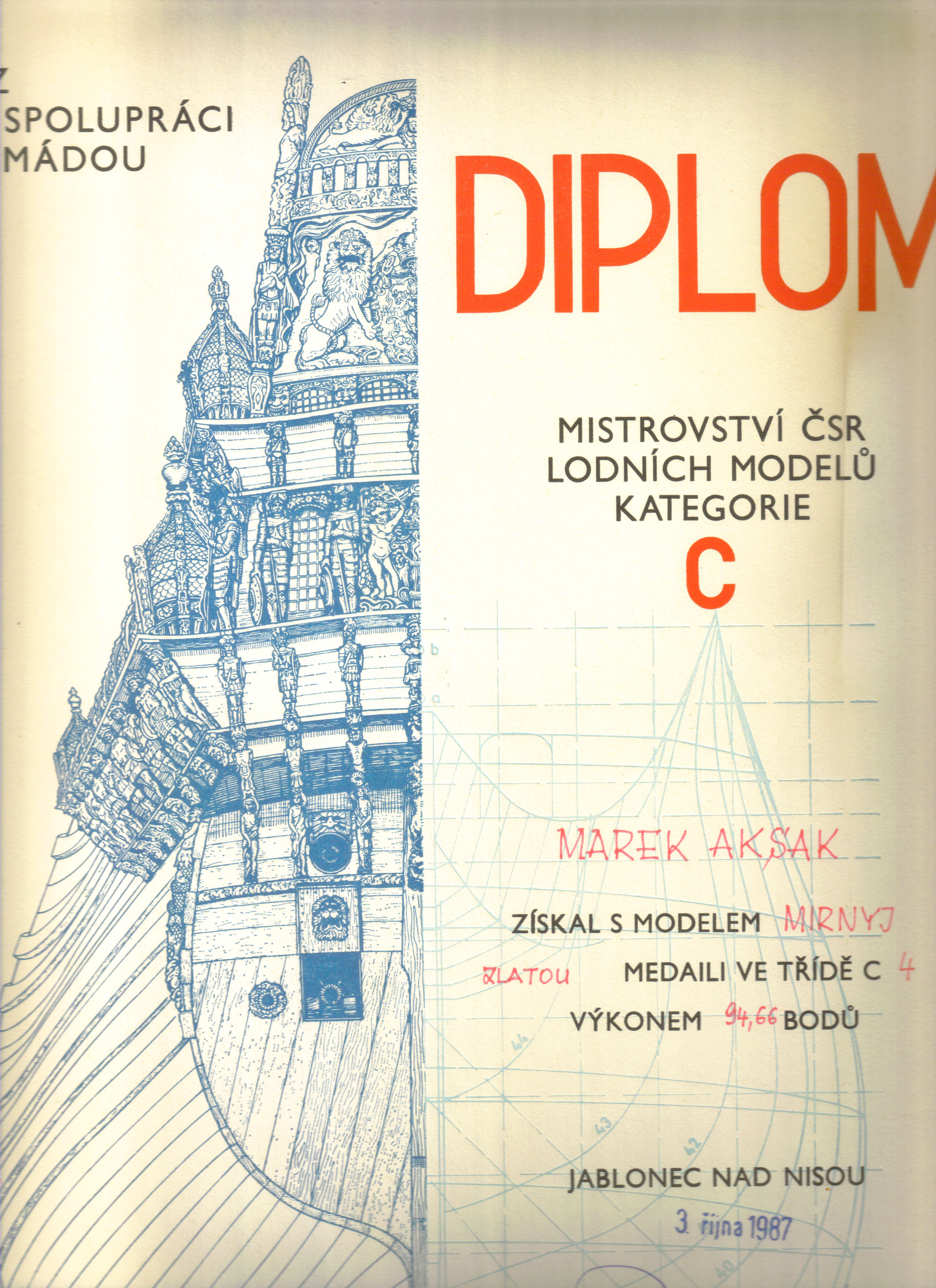 Dyplom 06 Jablonec 1987 Zloto