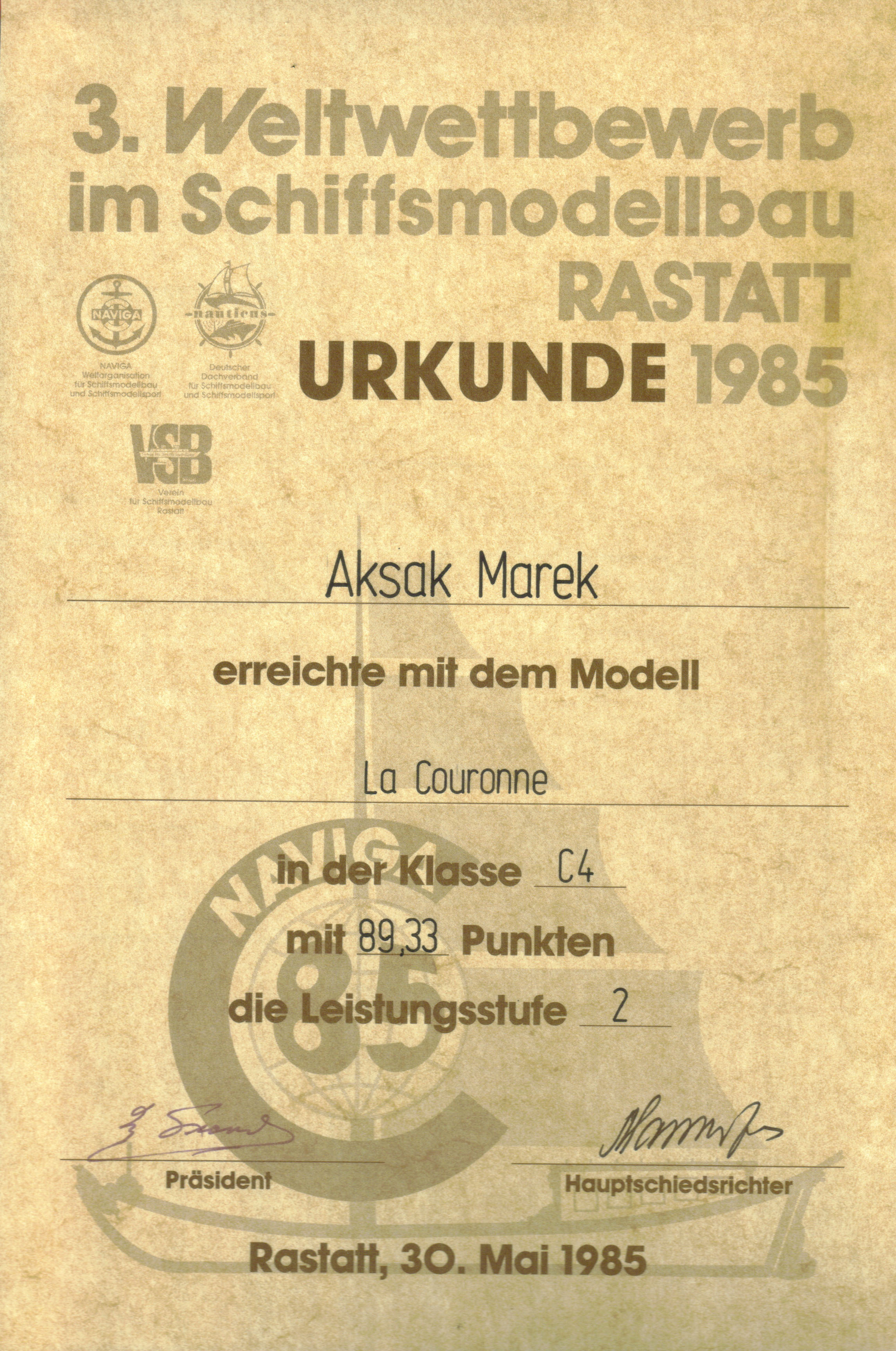 Dyplom 17 Rastatt 1985 Srebro